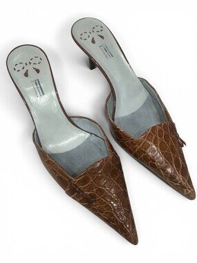 Franco Fieramosca genuine Crocodile leather pointed toe mule brown size 38.5